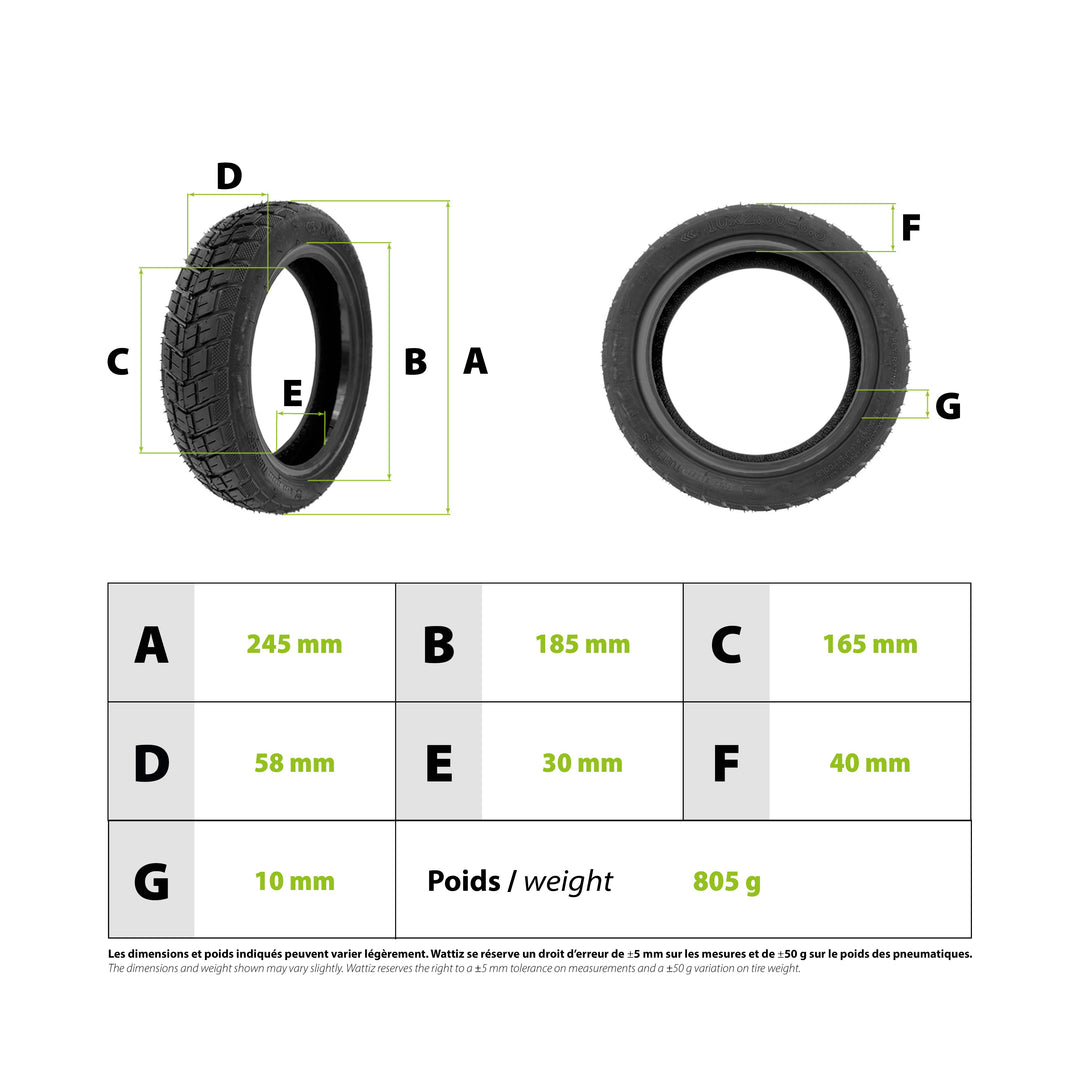10x2.50-6.5 Semi Offroad Tubeless tyre with anti-puncture gel løbehjul
