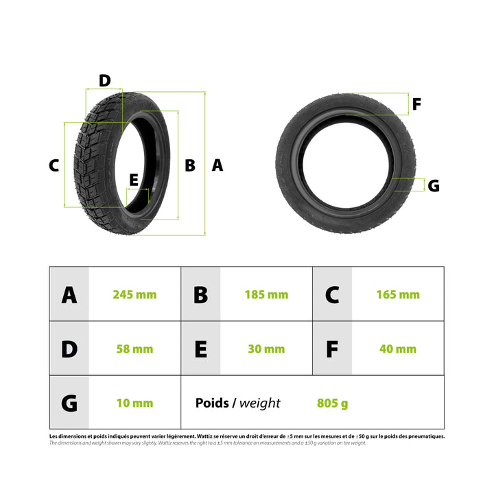 10x2.50-6.5 Semi Offroad Tubeless tyre with anti-puncture gel løbehjul