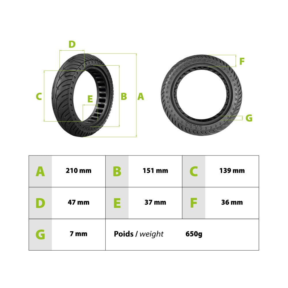 Masiv dæk løbehjul 8.5 x2 inderdiameter 35,6 mm